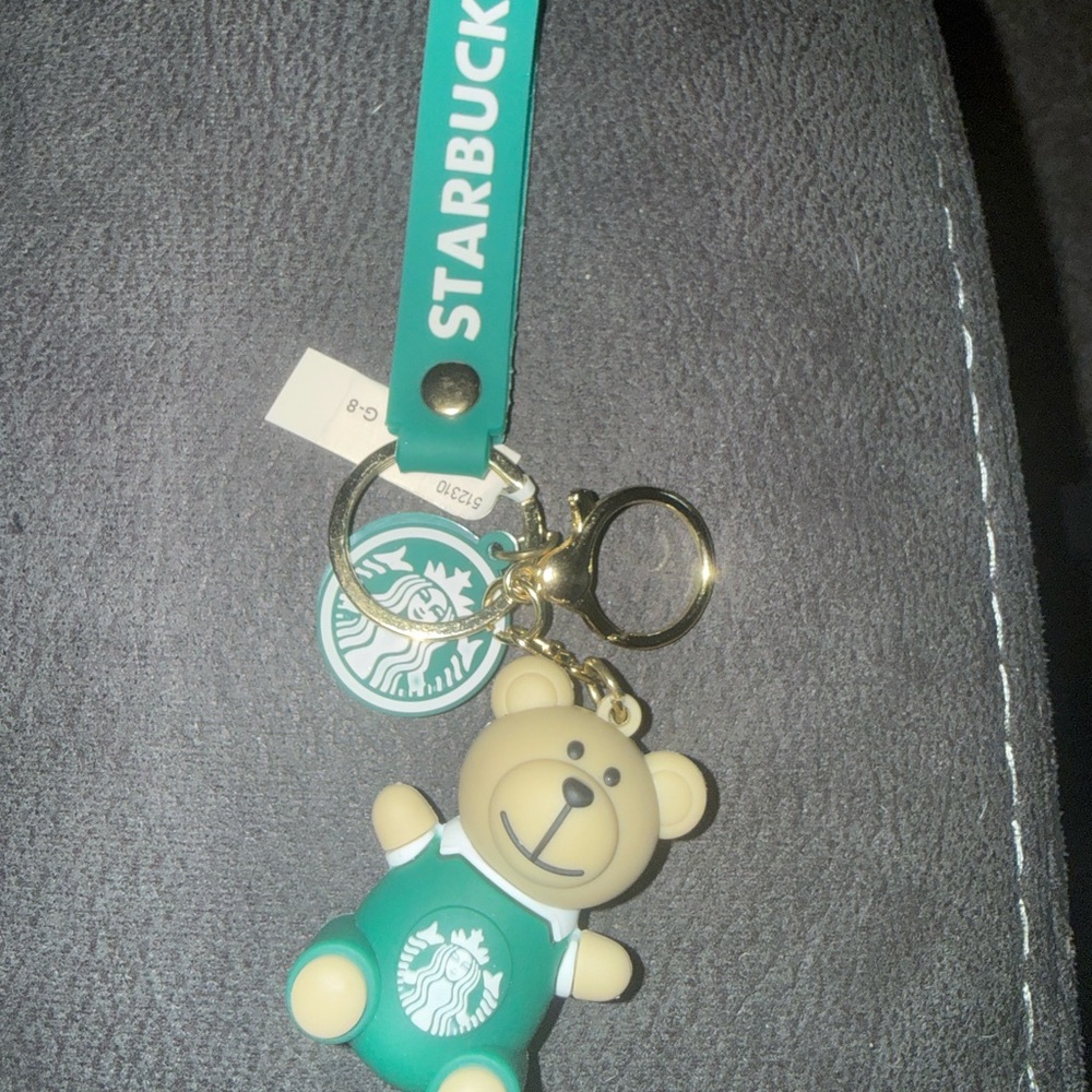 Starbucks Teal Bear Keychain with Logo Lanyard